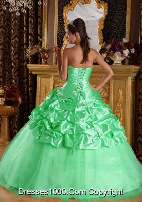 Cute Apple Green Ball Gown with Beading and Hand MadeFlower Quinceanera Dress