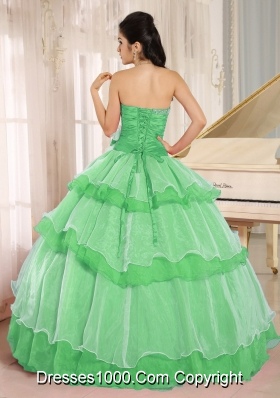 Green Sweetheart with Beading and  Ruching and Ruffled Layeres Quinceanera Dress In 2014