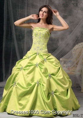 Modest Strapless Beading and Appliques for 2014 Quinceanera Gowns