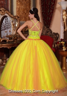 New Style Spaghetti Straps Tulle Beading Quinceanera Gown