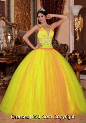 New Style Spaghetti Straps Tulle Beading Quinceanera Gown