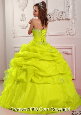 Organza Yellow Green Beading Sweet 16 Dresses with  Strapless