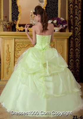 Organza Yellow Green Dresses Quinceanera with Appliques and Beading