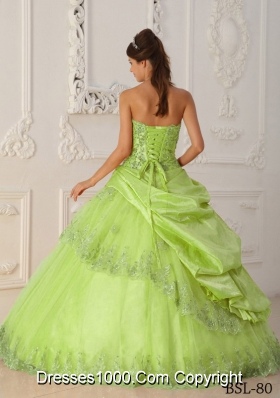 Princess Sweetheart Beaded Quinceanera Gowns Dresses in Yellow Green