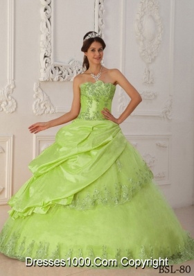 Princess Sweetheart Beaded Quinceanera Gowns Dresses in Yellow Green
