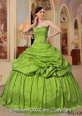 Puffy Sweetheart Appliqued and Pick-ups Quinceanera Dress in Green