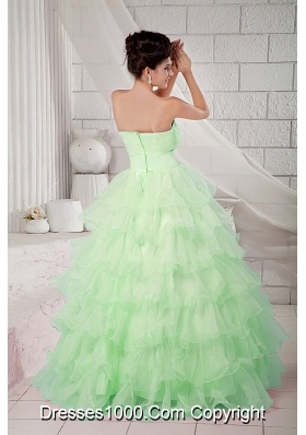 Quinceanea Dress in Apple Green Sweetheart Ball Gown with Beading and Ruffles