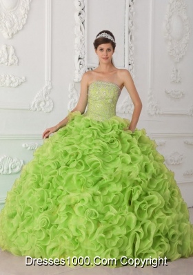 Recommand  Strapless Organza Yellow Green Quinceaneras Dress with Beading and Ruffles
