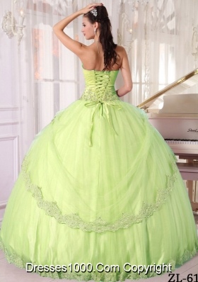 Sweetheart Discount Yellow Green Quinceanera Dress with Appliques