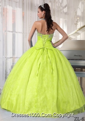 Sweetheart Organza Appliqued Quinceanera Gowns in Yellow Green