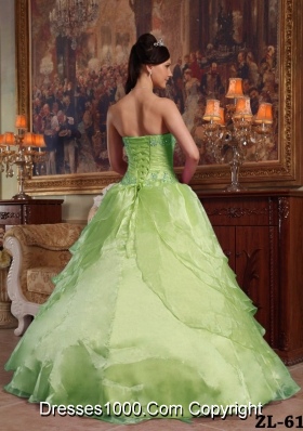 Yellow Green Princess Strapless Organza Beaded Dresses Of 15