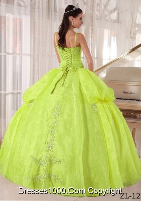 Yellow Green Spaghetti  Straps 2014 Sping Quinceanera Dresses with Appliques