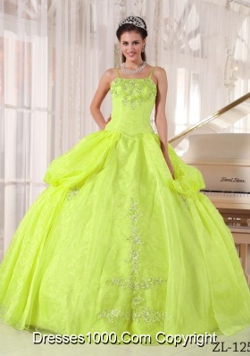 Yellow Green Spaghetti  Straps 2014 Sping Quinceanera Dresses with Appliques