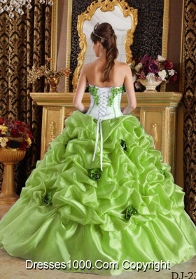 Yellow Green Sweetheart Pick-ups and Hand Made Flowers Dresses For a Quince