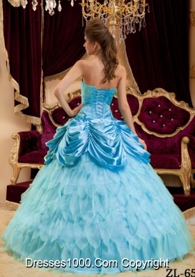 2014 Aqua Blue Ball Gown Strapless Floor-length Quinceanera Dress with Ruffles