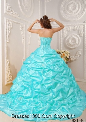 Puffy Strapless Appliques and Beading Quinceanera Dress with Court Train