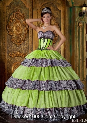 Discount Sweetheart Zebra Quinceanera Dress with Layers and Appliques