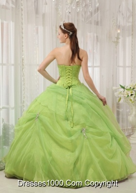 Discount Yellow Green Sweetheart Organza Appliques Quinceanera Gown