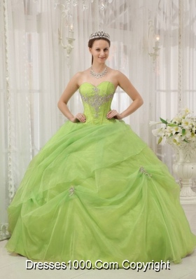 Discount Yellow Green Sweetheart Organza Appliques Quinceanera Gown