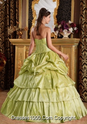 Princess Pick-ups and Layers Taffeta Beading Olive Green Quincenera Dresses