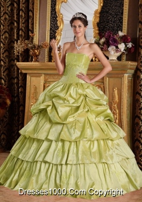 Princess Pick-ups and Layers Taffeta Beading Olive Green Quincenera Dresses