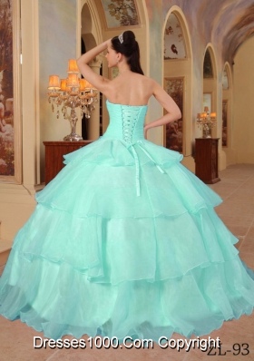 Puffy Sweetheart Pretty Aqua Blue Quinceanera Dress with Organza Beading