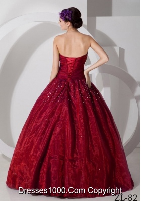 Wine Red Organza Tulle Beading Dress For 2014 Quinceanera