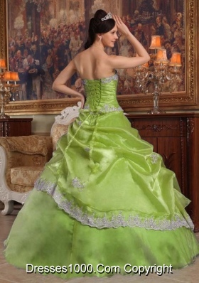 Yellow Green Sweetheart Appliques Organza Quince Dresses