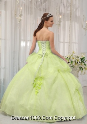 Yellow Green Sweetheart Organza Appliques Quinceanera Gown Dresses