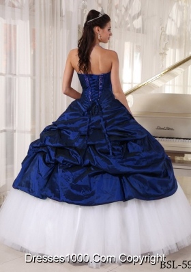 2014 Ball Gown Sweetheart Pick-ups and Appliques Blue and White Sweet 16 Dresses