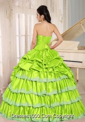 2014 Yellow Green Beaded Appliques and Pick-ups Quinceanera Dresses Gowns For Custom Made