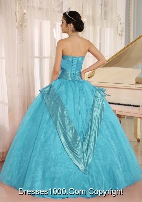 Aqua Blue Beaded Decorate 2014 Quinceanera Gowns With Strapless