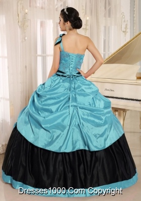 Aqua Blue One Shoulder For 2013 Quinceanera Dress With Bowknot and Appliques