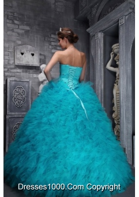 Aqua Blue Quinceanera Dress Exclusive Sweetheart Taffeta  Organza Beading