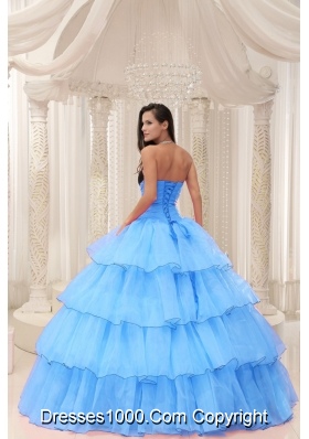 Pretty Sweetheart Beaded and Layers Ball Gown Quinceanera Dresses in Aqua Blue