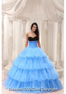 Pretty Sweetheart Beaded and Layers Ball Gown Quinceanera Dresses in Aqua Blue