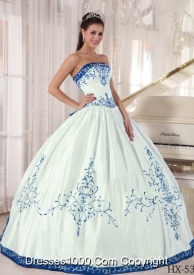 Ball Gown Strapless Appliques Satin White Quinceanera Dresses Gowns
