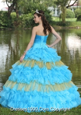 Beaded Decorate Bust Sequins Quinceanera Dress  with Organza Multi-color Strapless Tiered Sweet