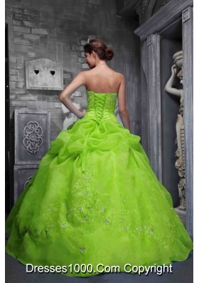 Beautiful Strapless Organza Embroidery Spring Green Dresses Of 15