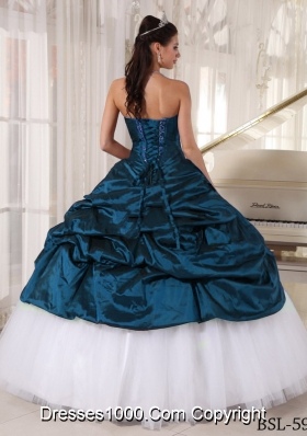 Blue and White Ball Gown Sweetheart Pick-ups and Appliques Quinceanera Dress