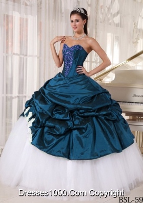 Blue and White Ball Gown Sweetheart Pick-ups and Appliques Quinceanera Dress