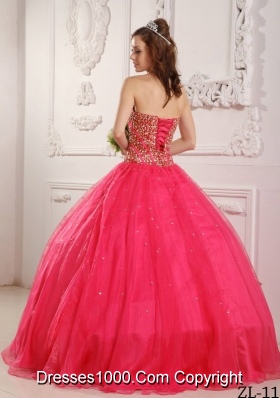 Coral Red Princess Sweetheart Organza Beading Quinceanera Dresses