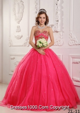 Coral Red Princess Sweetheart Organza Beading Quinceanera Dresses