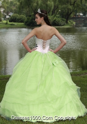 Embroidery Decorate Yellow Green Dress For 2014 Quinceanera