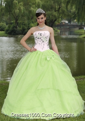Embroidery Decorate Yellow Green Dress For 2014 Quinceanera