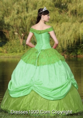 Green Off The Shoulder Dress For Quinceaneras with Appliques