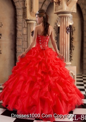 Hot Sale Red Sweetheart Ruffles Organza Quinceanera Dress