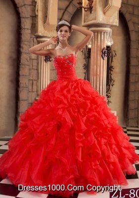 Hot Sale Red Sweetheart Ruffles Organza Quinceanera Dress