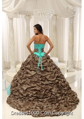 Leopard and Organza Beading Decorate Sweetheart Neckline Quinceanera Dress