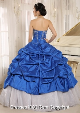 Luxurious Blue and White Dresses For a Quinceanera With   Embroidery Sweetheart Pick-ups 2014